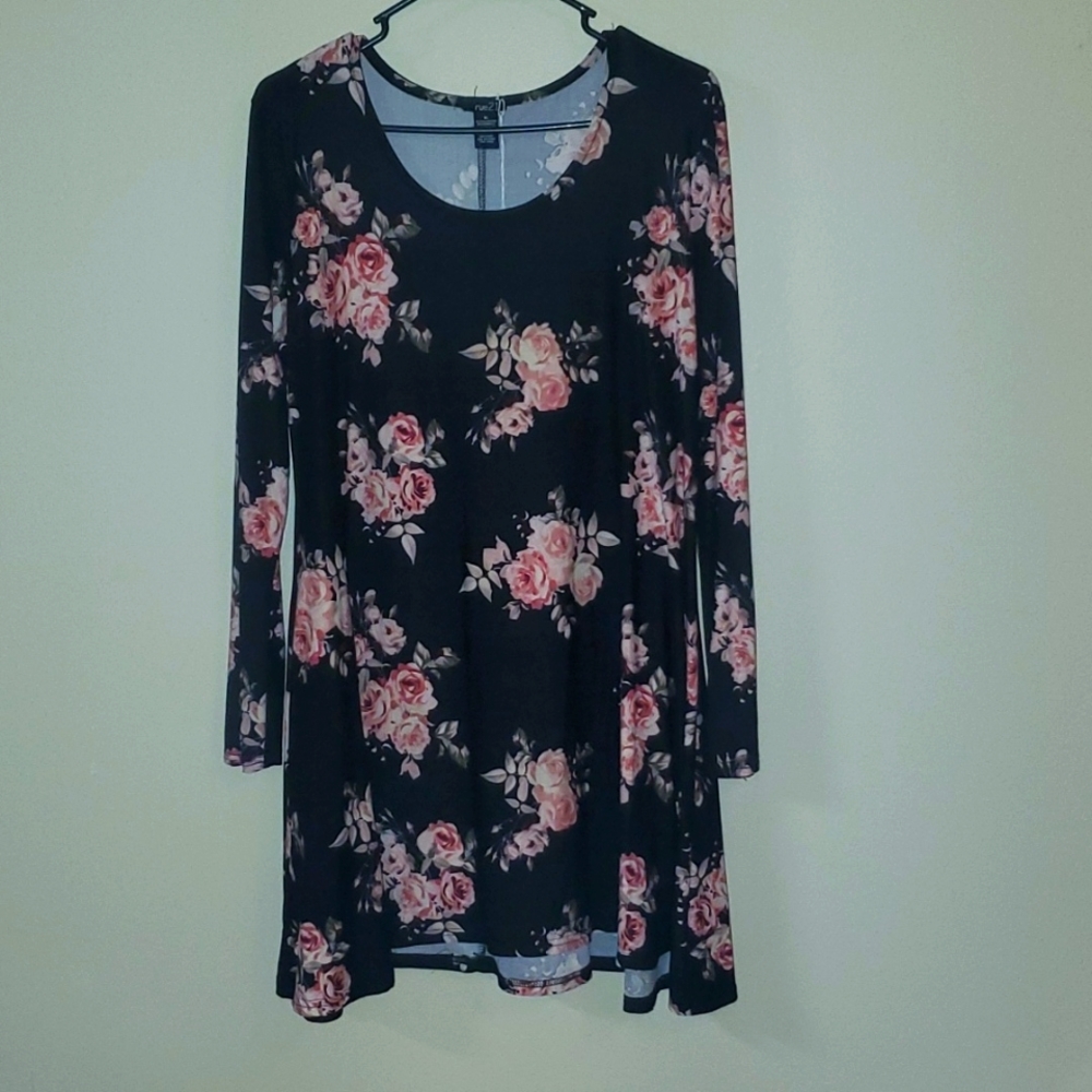 Rue21 Black Dress with Pink Flowers